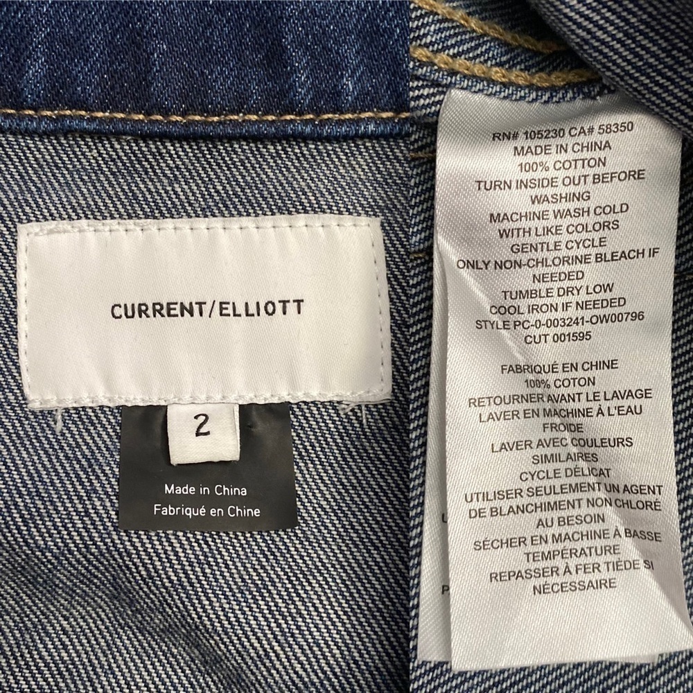 Current/Elliott Baby Trucker Jacket Denim Distressed Dark Blue Wash Cropped 2 - Picture 4 of 16